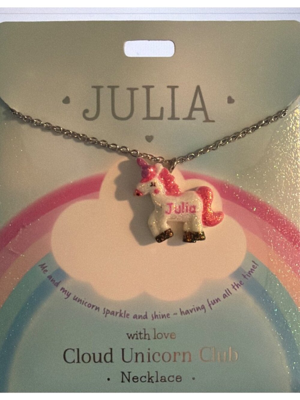 Julia Unicorn Necklace For Kids Adjustable Chain Glitter Finish Nickel Free NEW